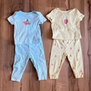Pekkle Kids Cherry🍒 & Strawberry 🍓 Short-Sleeve Pajama Sets - Blue and Yellow